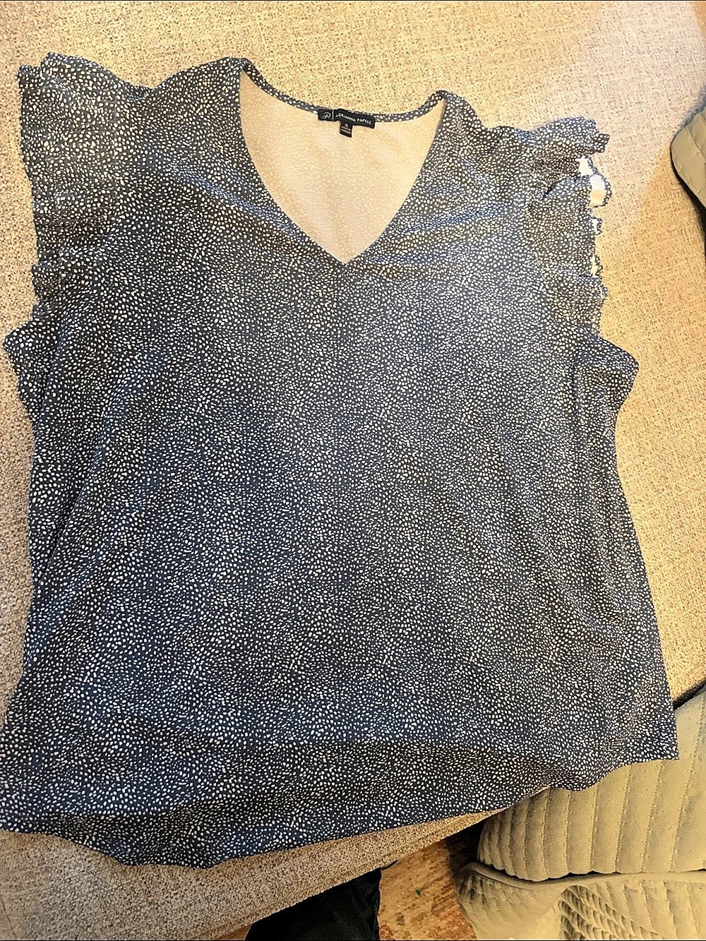 Adrianna Papell Polka Dot Blouse in Blue & White Size XL Like New